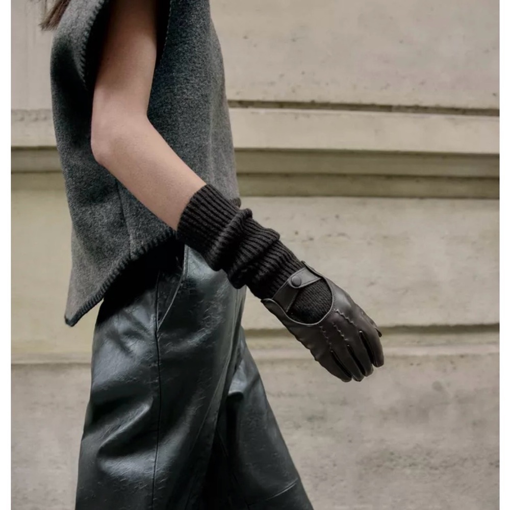COMBINATION FAUX LEATHER GLOVES . SIZE LARGE